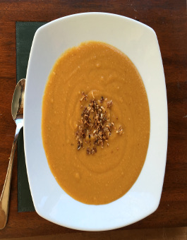 Rose Reisman Curried Yellow Split Pea Soup with Spiced Coconut