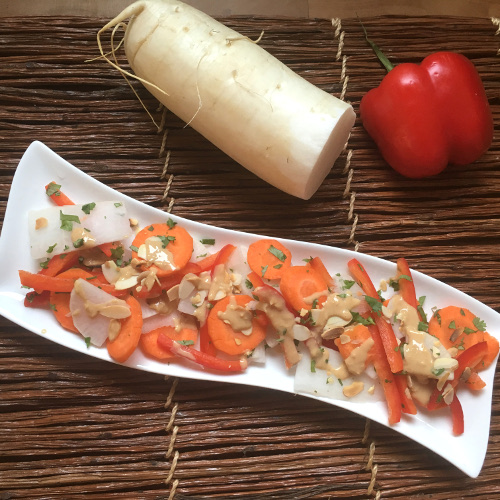 Daikon, Carrot and Bell Pepper Asian Slaw Rose Reisman Recipe